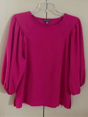 Vince Camuto Fuchsia Puff-Sleeve Textured Blouse